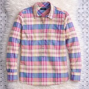 J.Crew Classic Popover Shirt Plaid Cotton Silk NWT